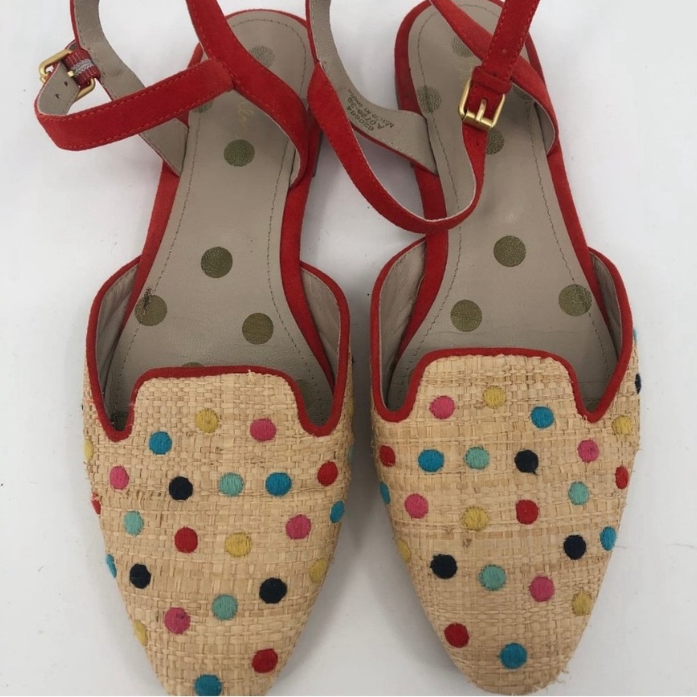 Boden Tan & Orange Polka Dot Flats & Loafers | Adjustable Ankle Strap